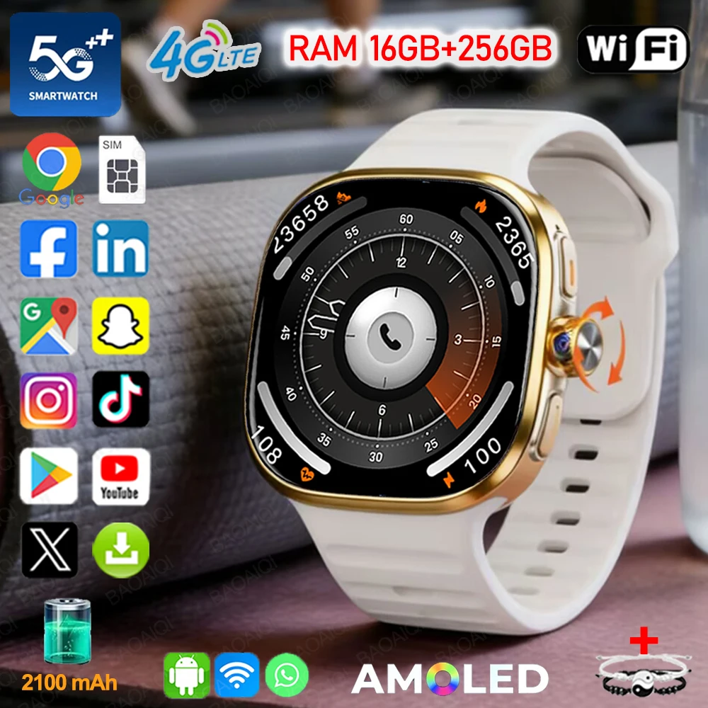5G/4G Full Network Smart Watch AMOLED Screen Video Call 16GB+256GB RAM 2100mAh Google Play WIFI NFC GPS Smartwatch Charging Case_voghion.com