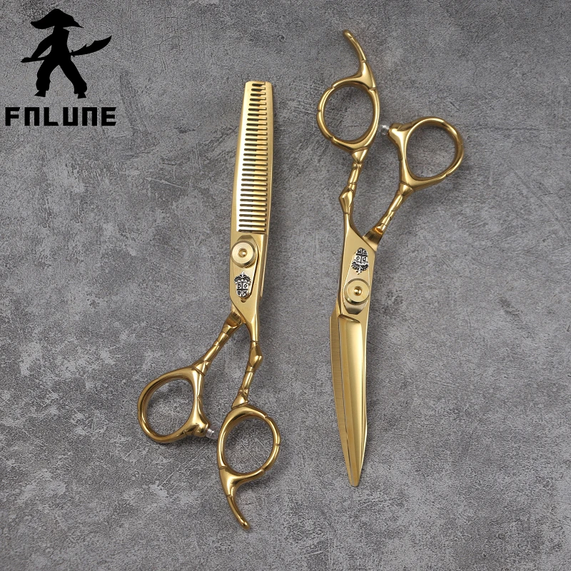 Fnlune 6 Golden Arc Knife Professional Hair Salon Scissors Barber