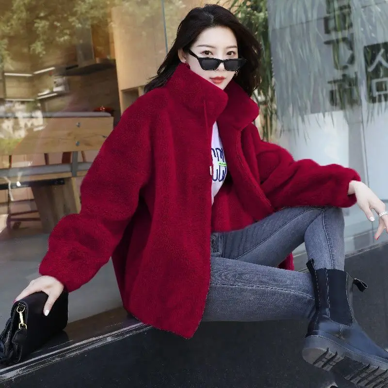 Stand Collar Two-Sided Velvet Thick Warm Faux Fur Coat