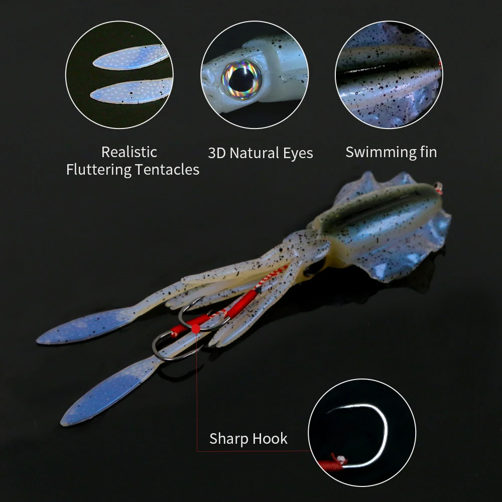 ORJD Trolling Lure Soft Squid Lure 7g 15g 20g 60g Luminous UV Squid Jig For Sea Fishing Boat Fishing Wobbler Bait For Snapper