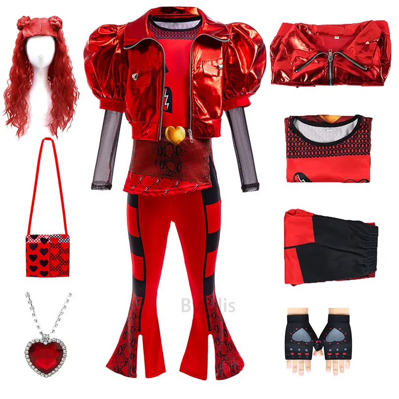 Children The Rise of Red Costume D-Descendants 4 Halloween Dress Up Cosplay Girls Leather Suit Birthday Party Halloween Costume
