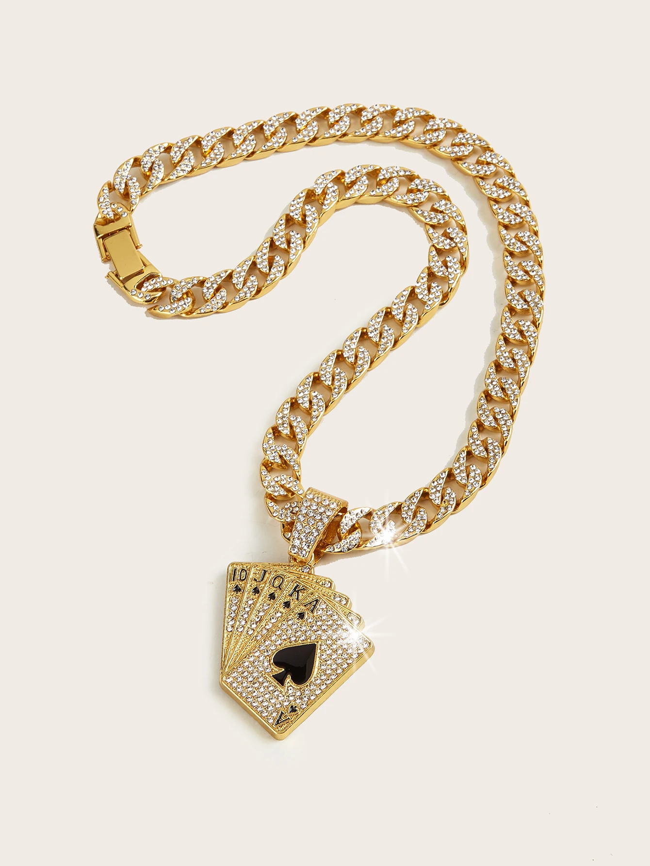 Hot Sales Hiphop Cuban Link Chain Iced Out Strass Poker Hanger Ketting Voor Vrouwen