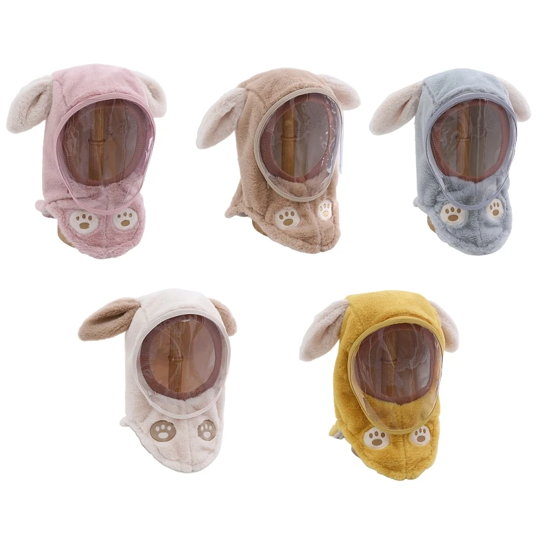 

Autumn Winter Children Biking Hooded Hat Baby Hood Cartoon Ear for Protection with Face Mask Earflap Windproof Hat Neck for