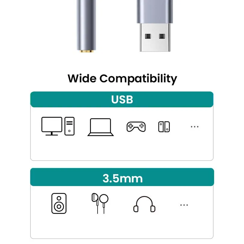 USB to 3.5mm audio jack adapter USB A to 3.5mm TRRS headset external stereo sound card