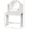 Makeup Vanity Desk with Mirror and Lights, Small Vanity with Fabric Storage Drawer & Chair & Shelves, Bedroom 3