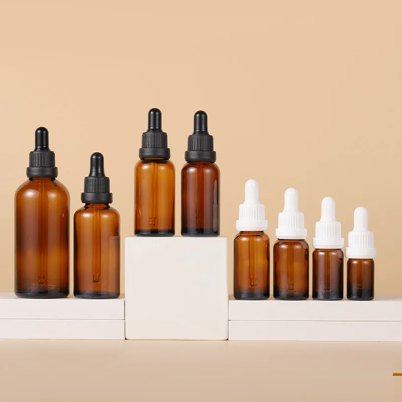 Amber Glass Bottle With Dropper Lid Green Glass Refillable Bottles Essential Container Perfume 10pcs 5ml 10ml 30ml Bottles LZ019