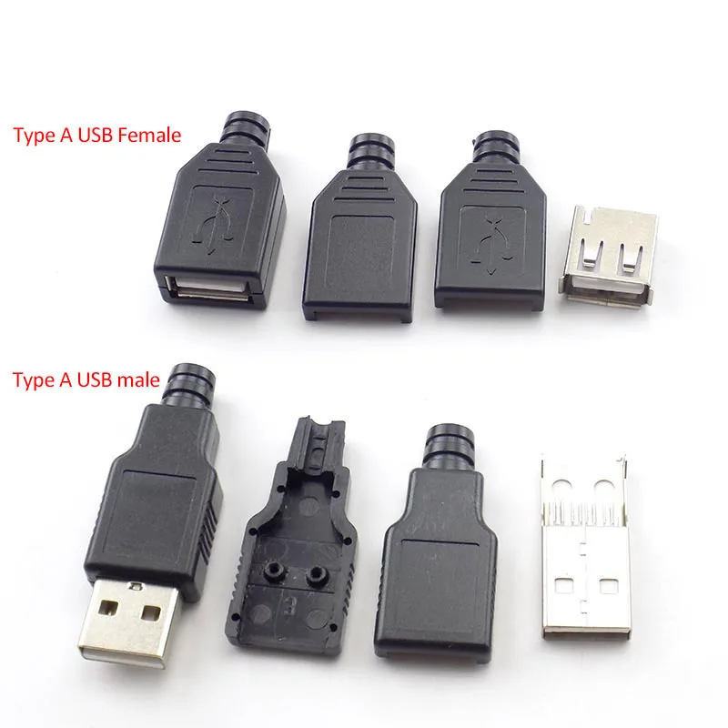 

5/10pcs 4 Pin Type A Female Male USB 2.0 Adapter Socket Solder Connector With Black Plastic Cover DIY Connector Plug H10