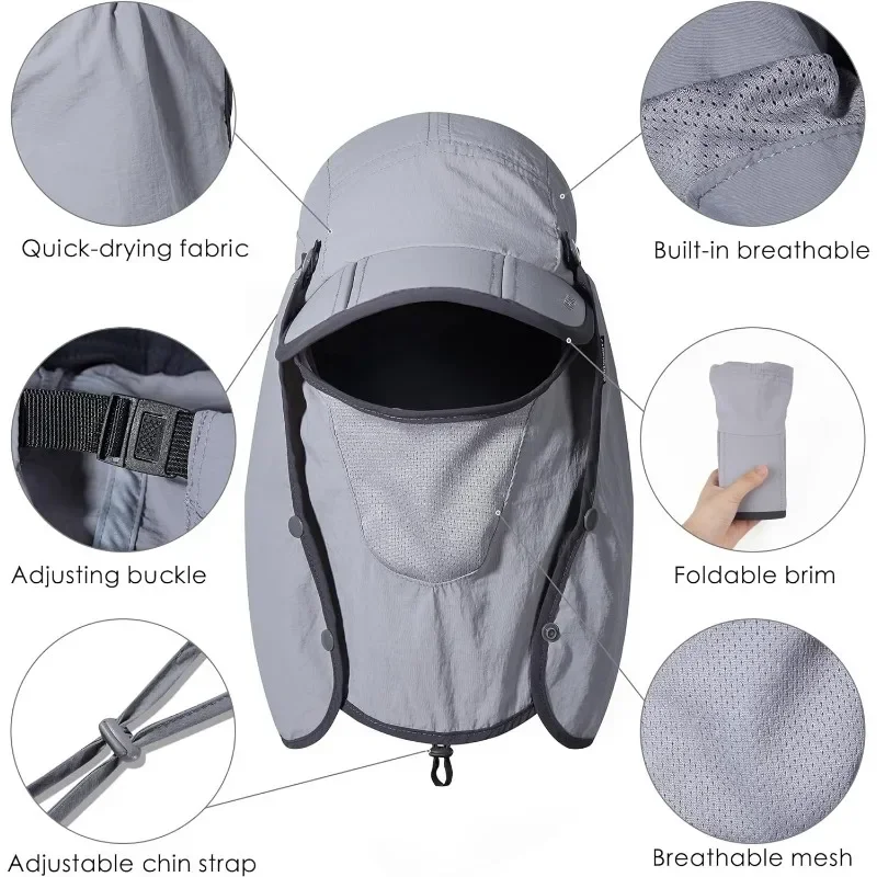 GADIEMKENSD UPF 50+ Visor Hat Foldable Detachable Sun Protection Breathable Mosquito Veil Camping Fishing Hiking Duck Tongue M50