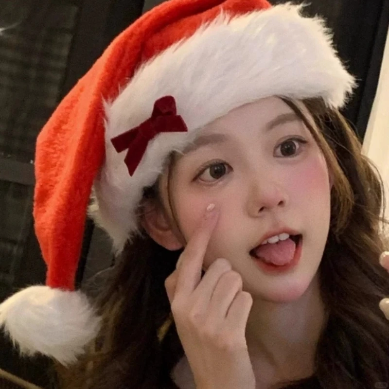 1/2pcsChristmas bow Christmas hat winter warmth New Year's red hat gift for girlfriend atmosphere decoration sweet Christmas hat