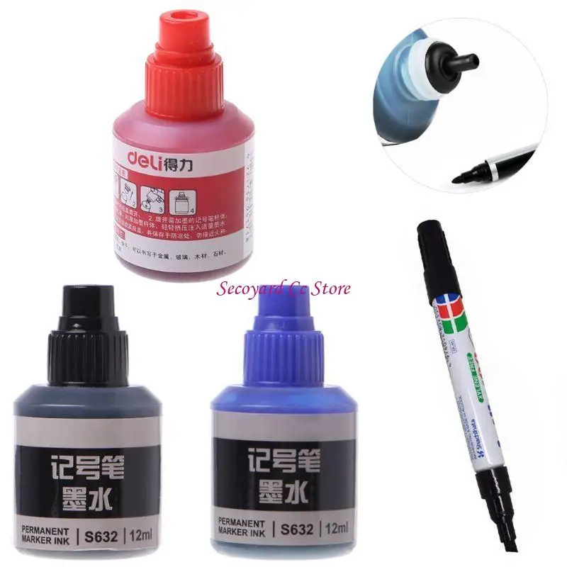N3UC 12ml 딥 펜 잉크 병 검정/파랑/빨간색 잉크 만년필 서예 펜 미술 서예 쓰기 학생에게 사용 가능
