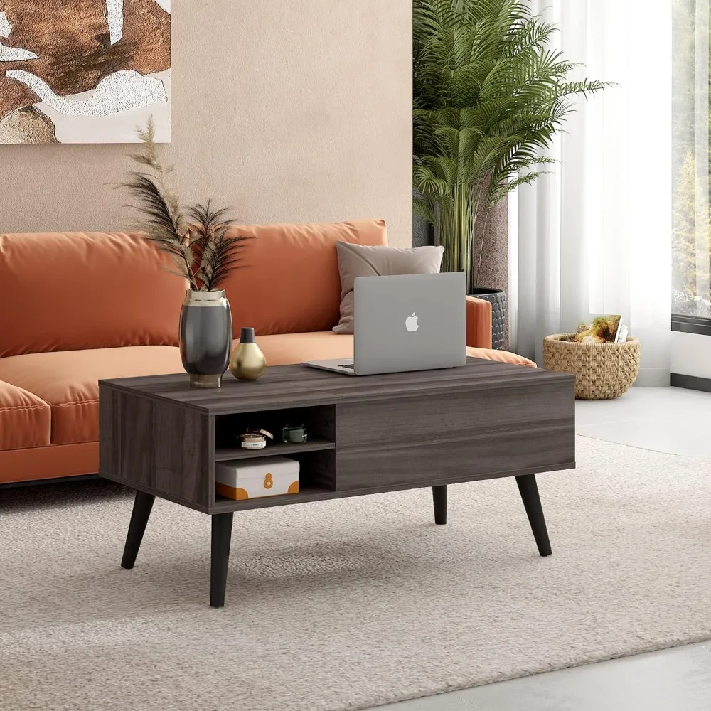

Lift Top Coffee Table with Storage for Living Room,Small Hidden Compartment and Adjustable Shelf,Mid Century, Modern ,Wood,Grey