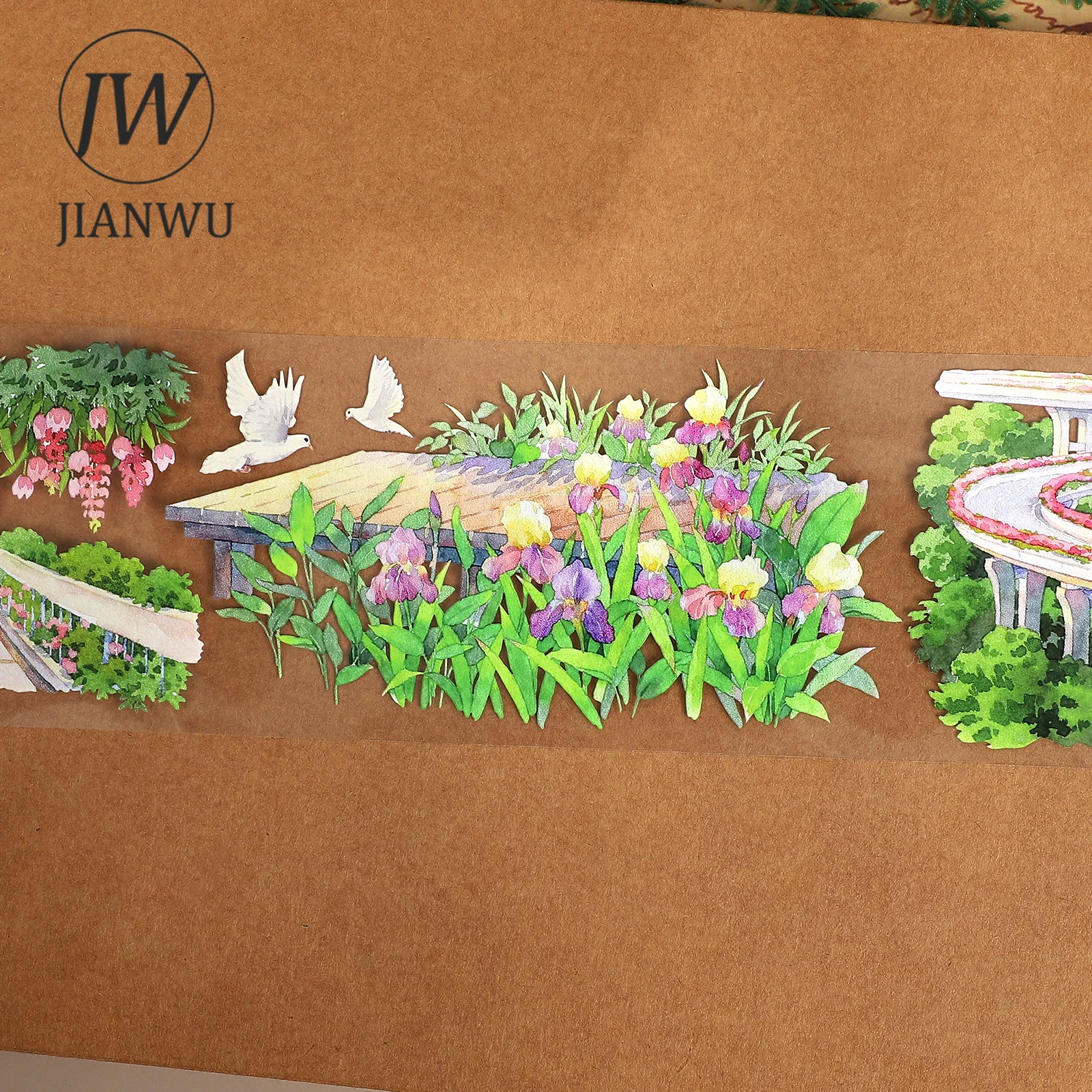 JIANWU 70mm*5.4m 빈티지 식물 꽃 복도 풍경 소재 콜라주 스크랩북 PET 테이프 창의적인 DIY 저널 문구류