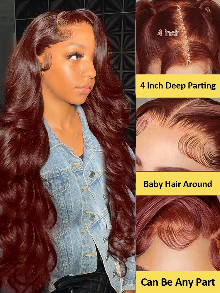 High Density 30 40 Inch Reddish Brown 13x4 HD Lace Front Wigs Human Hair Body Wave 13x6 Colored Lace Frontal Wig For Women