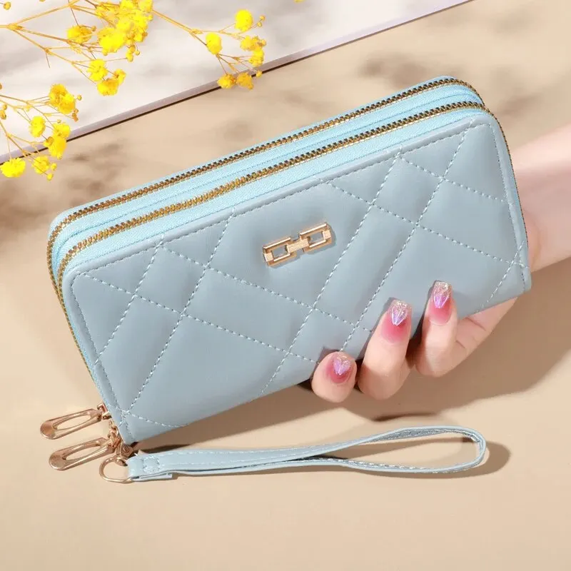 Chic Quilted Long Wallet for Women - Secure Zipper, Multiple Card Slots, Phone Compartment - Versatile Clutch for Every Occasion 2
