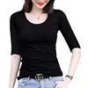 Women's Mid-Sve T-irt round Ne Seven-Five Sve White Base irt Commute Sle Pure Color Polyester Fiber 00%