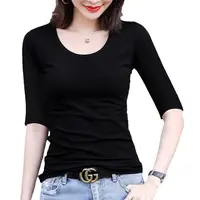 Women's Mid-Sve T-irt round Ne Seven-Five Sve White Base irt Commute Sle Pure Color Polyester Fiber 00%