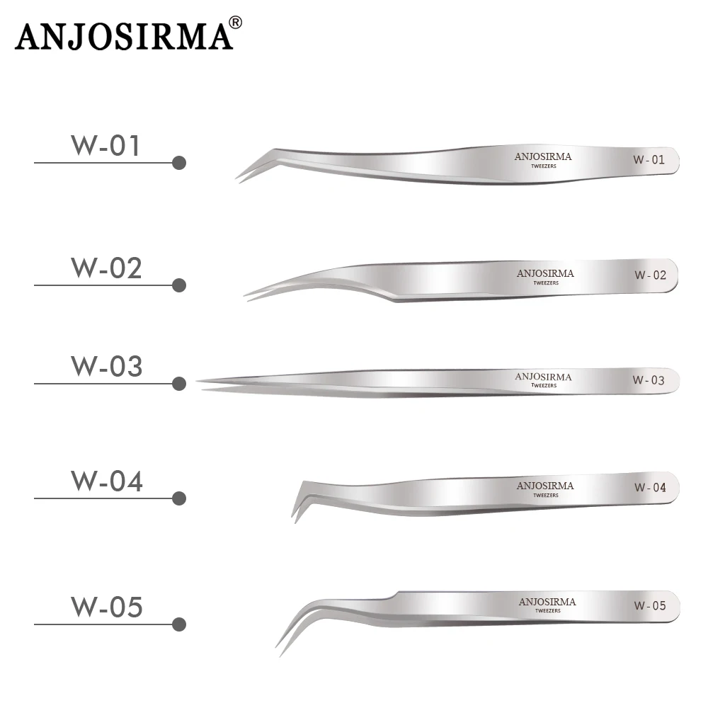 ANJOSIRMA 은빛 속눈썹 연장 핀셋 전문 정밀 볼륨 핀셋 클래식 스테인레스 스틸 메이크업 핀셋