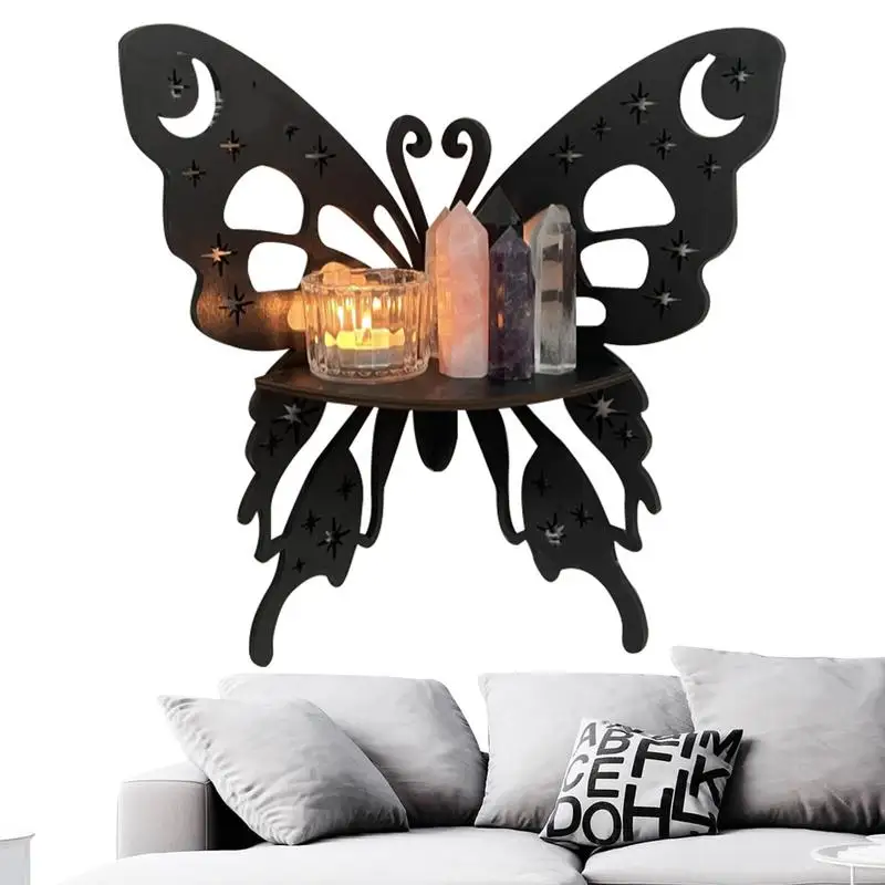 

Floating Wall Shelves Butterfly Crystal Display Shelf For Crystal Wooden Stand Corner Decoration For Living Room Bedroom