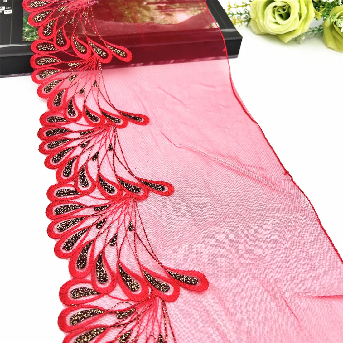 3y/lot 18.50cm Dark Blue Red Shimmer Embroidery Lace Trim Clothing Accessories Dress Sewing Applique Costume Lace Fabric Wedding 1