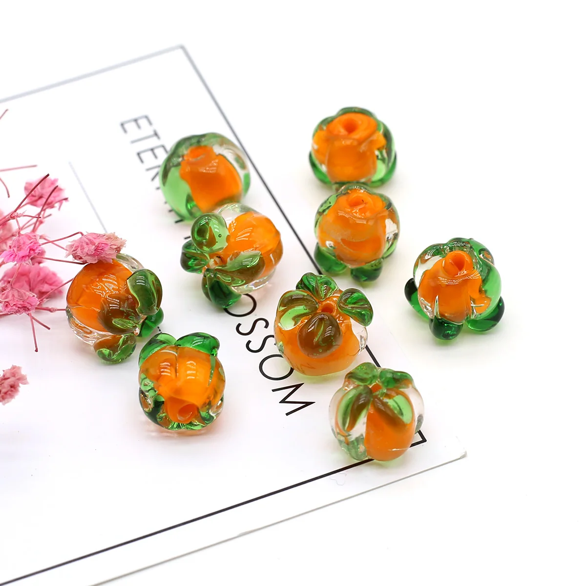 

10Pcs Colored Glass Simulation Cartoon Fruit Persimmon Small Pendant Orange for Making DIY Jewelry Necklace Earring Accessories