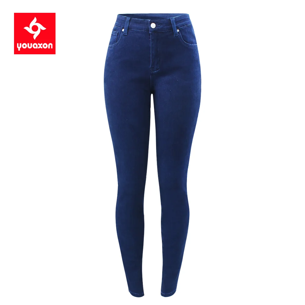 2608 Youaxon XS-5XL New Blue Mid High Waist 5 Pockets Jeans Woman Ultra Stretchy Skinny Denim Pants Jeans For Women Clothing