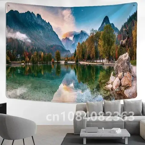 

Landscape Painting Tapestry Mountain And River Nature Background Cloth Home Decor Bohemian Style
