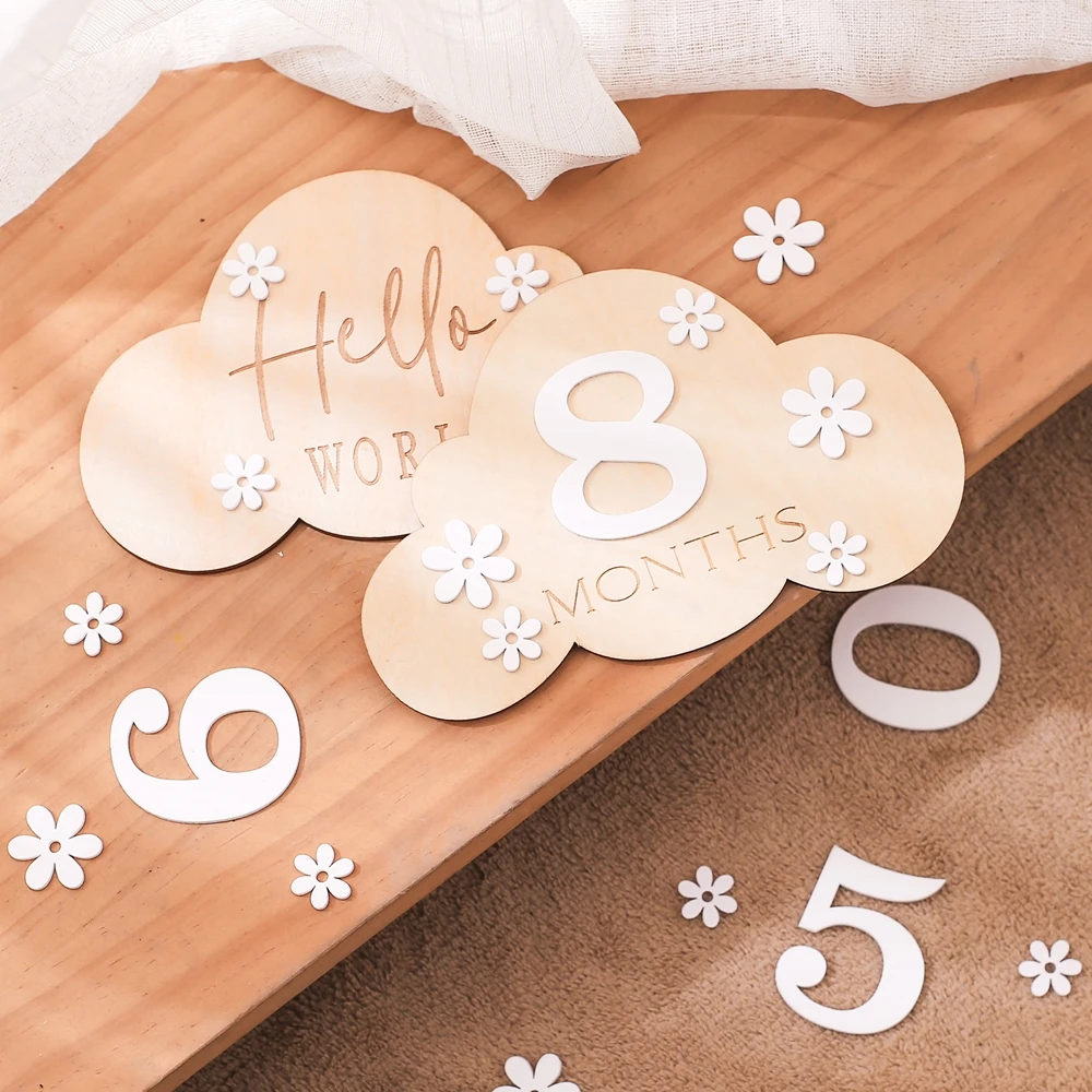 1Set Holz Baby Monat Milestone Karte Blume Form Rekord Karte Neugeborenen Geburtstag Geschenk Souvenir Baby Foto Fotografie Zubehör – Detail 20