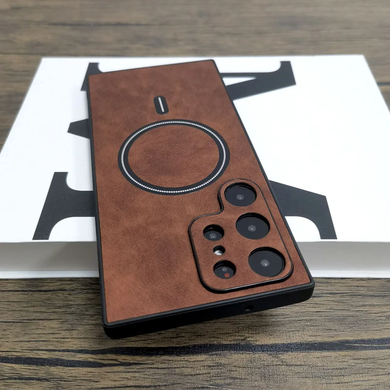 Premium PU Leather Magnetic Cover with MagSafe - Soft Matte Shockproof Shell