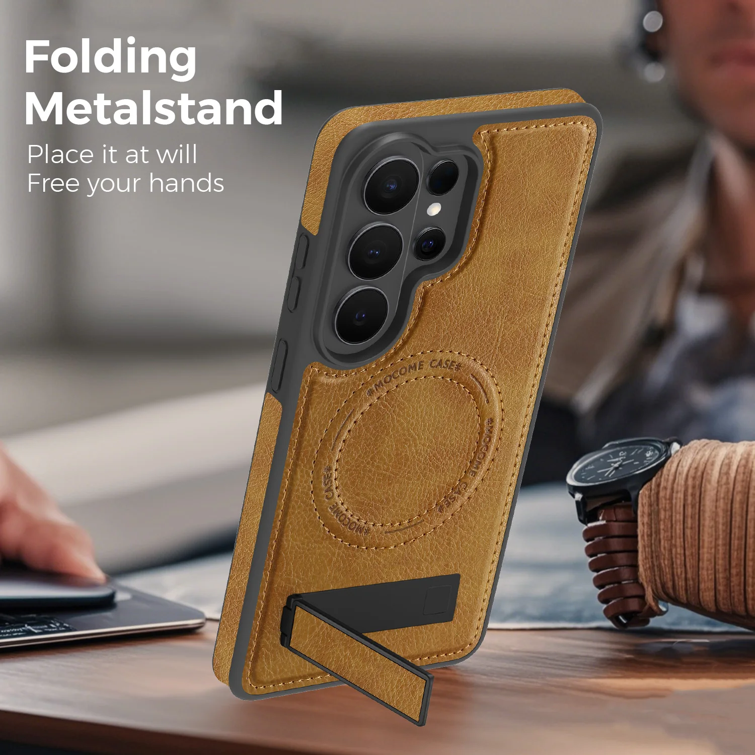 Deluxe Leather Magnetic Phone Case with Business Stand Bracket