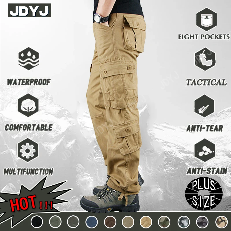Mens Pants 8 Pockets Khaki Military Men Trousers Casual Cotton Tactical Pants Men Big Size Army Pantalon Militaire Homme