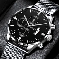 2022 Mens Fashion Business Calendar Watches for Men Luxury Stainless Steel Mesh Belt Analog Quartz Wrist Watch relogio masculino 1