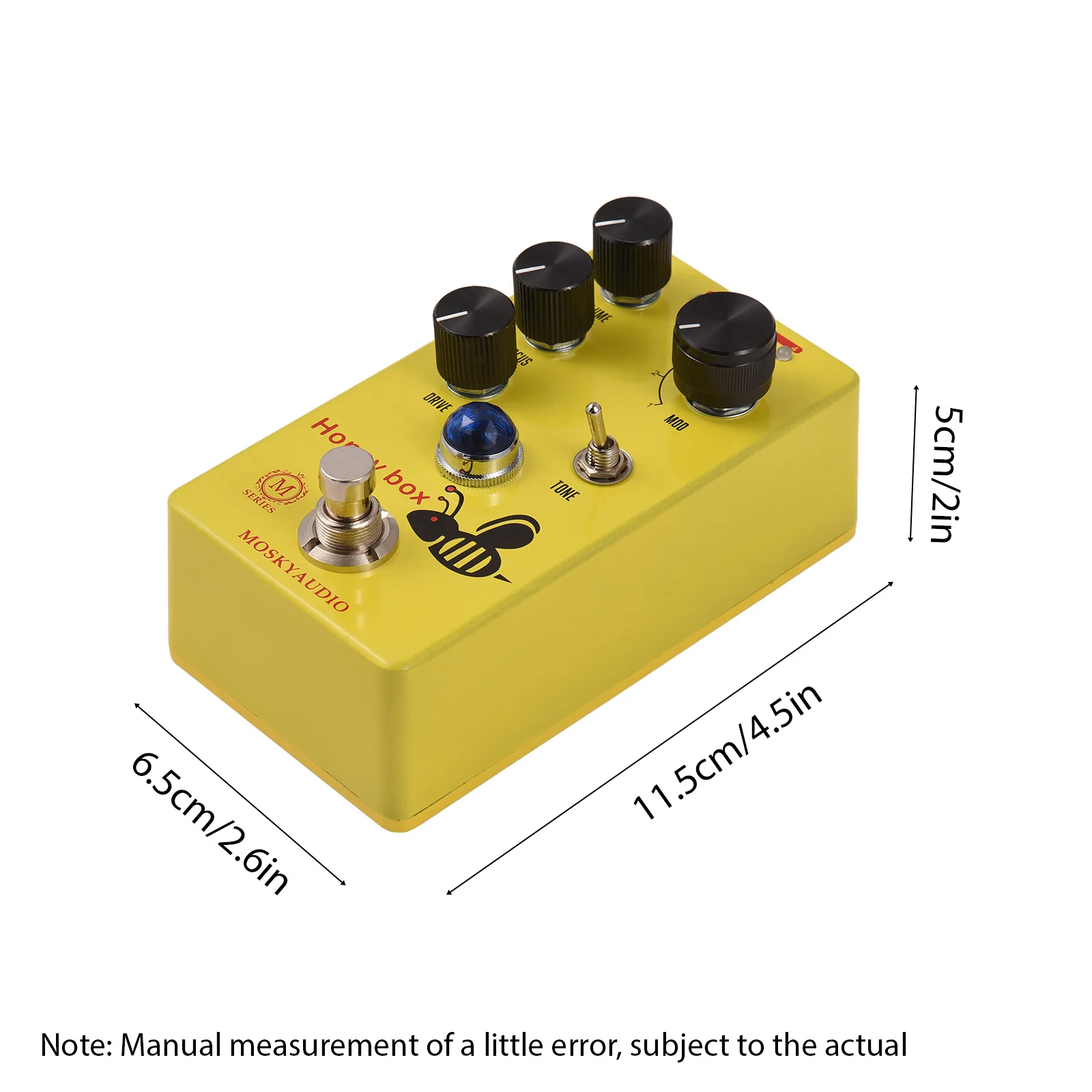 MOSKYAUDIO HONEY BOX DRIVE Guitar Overdrive Effect Pedal Volume/Drive/Focus/4Mode Knob 6.35mm Input/Output Interface True Bypass