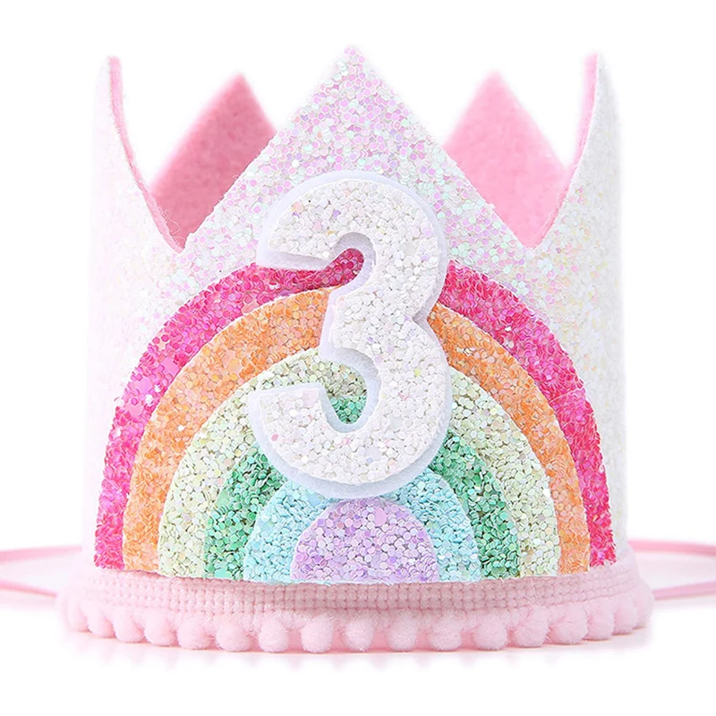 Description Picture 6 of itemFelt Rainbow Crown Girl Birthday Party Headband 1st 2nd 3rd Birthday Party Decorations Kids Number Hat Baby Shower Unicorn Party