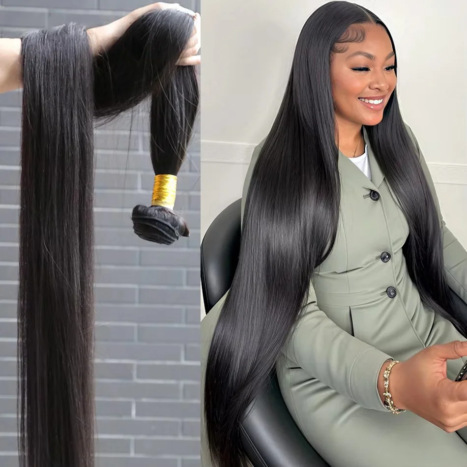 Mèches brésiliennes Remy lisses avec os de 30 à 32 pouces, 100% cheveux bruts non traités, Extension Double trame pour femmes, lots de 3, 4