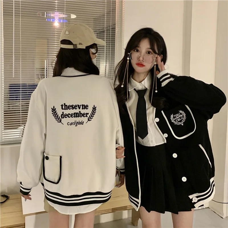American Baseball Jacket Women Girlfriends Spring Autumn New Long Sleeve Cardigan Jackets Korean Loose Preppy Style Coats Female thickened baseball jackets women oversized clothing 2023 winter new preppy style casual loose personality embroidery jackets