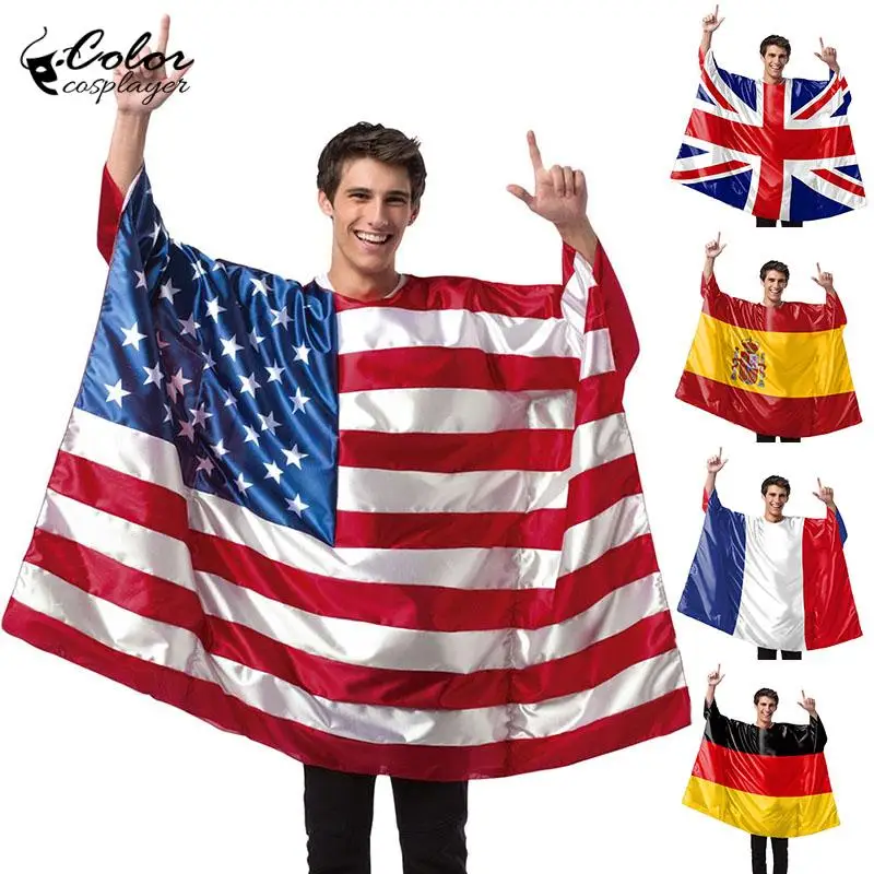 

Color Cosplayer Men Football Match Fans Outfit National Flag Cosplay Costume Cloak Game Cheer Team Uniform Holiday Dress Up