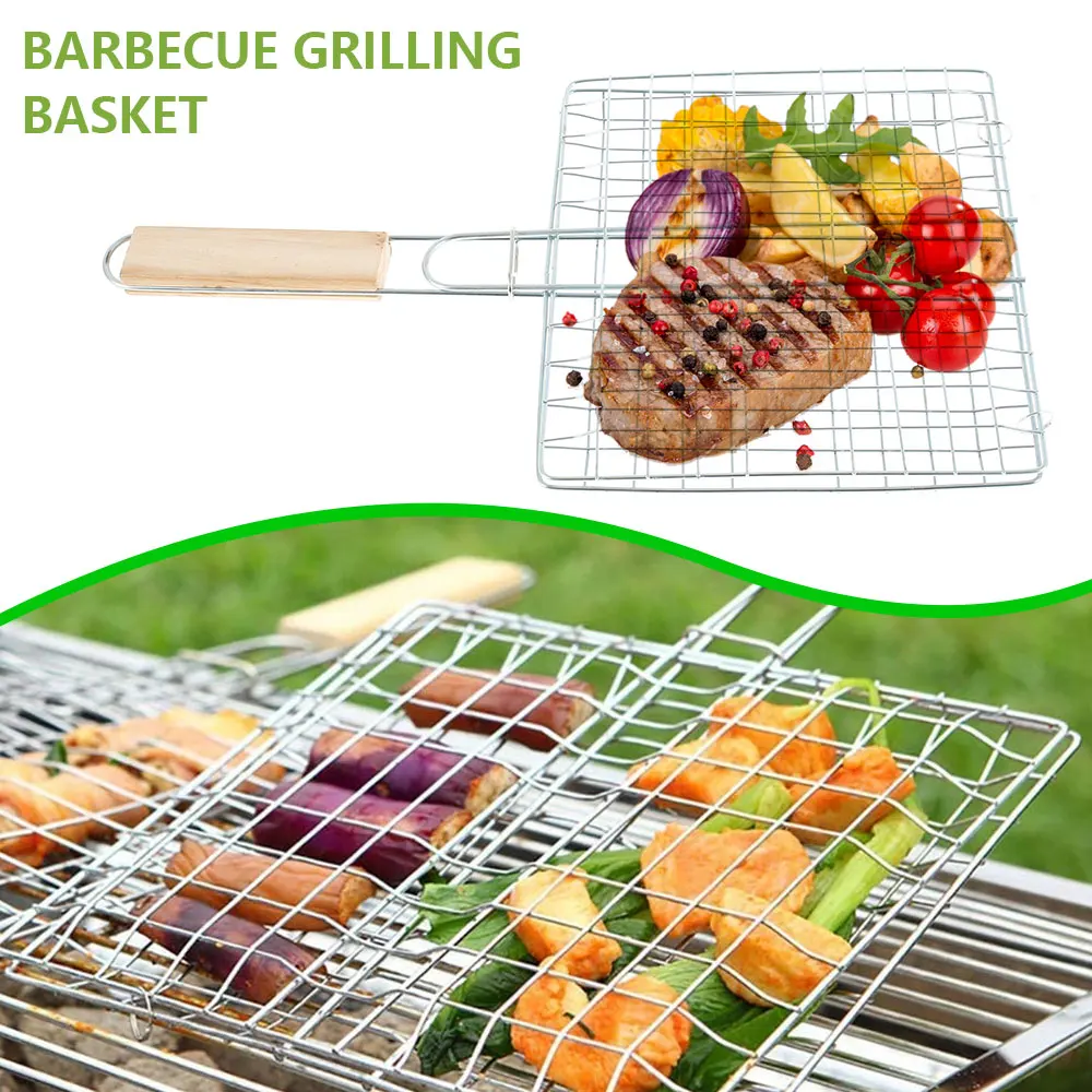 Barbecue Net Stainless Steel Barbecue Grilling Basket Fish Shrimp Vegetable Steak Meat Shrimp Folding Grilling Net BBQ Rack Tool For bbq net bbq grill basket