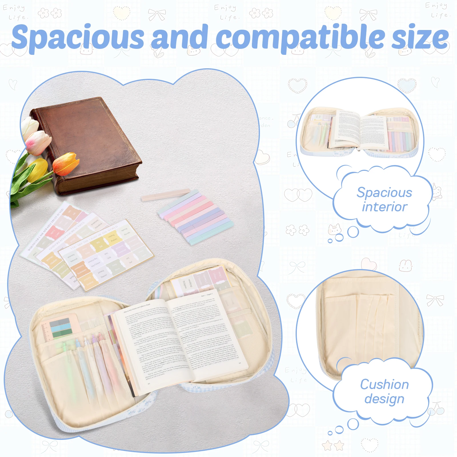 1 Set Bible Bag Hand Carry Bible Cover Case with Study Supplies Multiple Pocket Book Carrying Case Portable Notebook Storage Bag