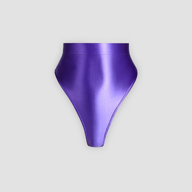 XCKNY satin glossy thongs sexy solid bikini high waist High elasticity skin pants glossy briefs Wear out Yoga training pants