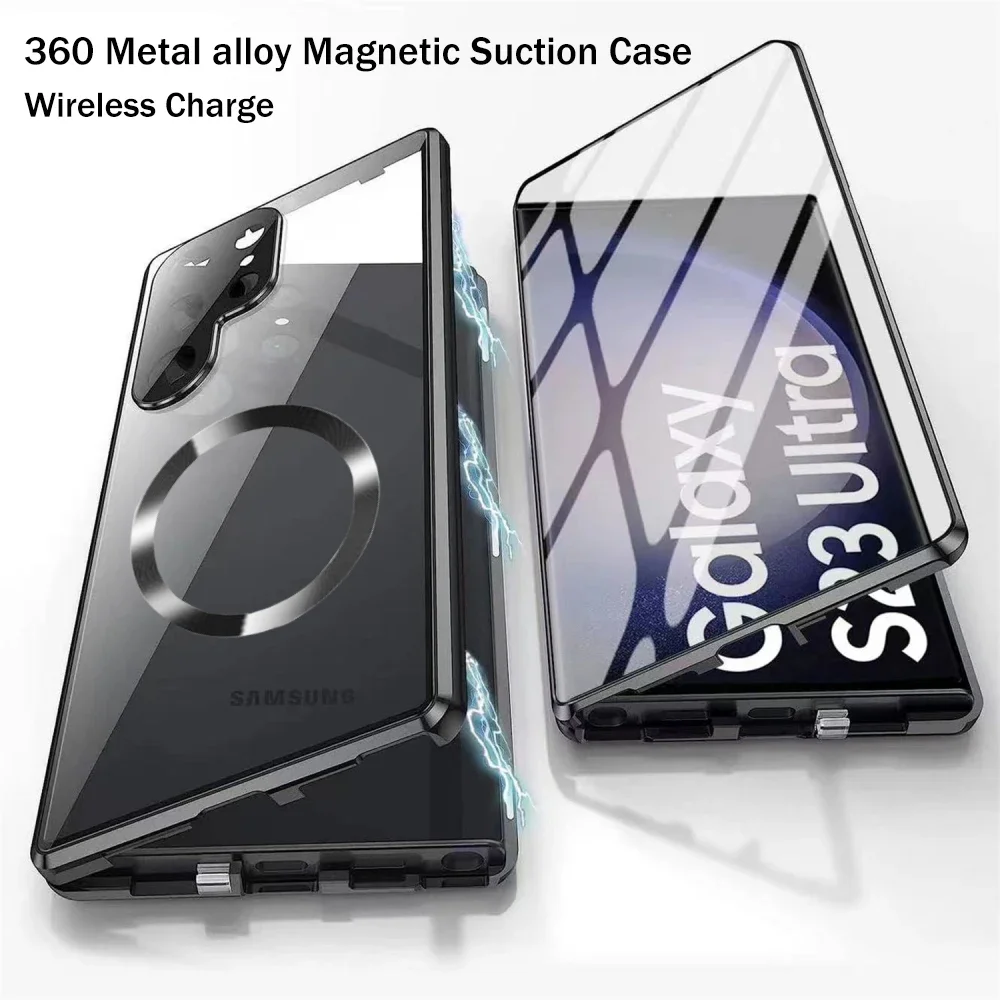 For Samsung Galaxy S23 S22 S24 Ultra Case Magnetic MagSafe 360°Metal aluminum alloy Full Surround Screen Glass Protection Cover