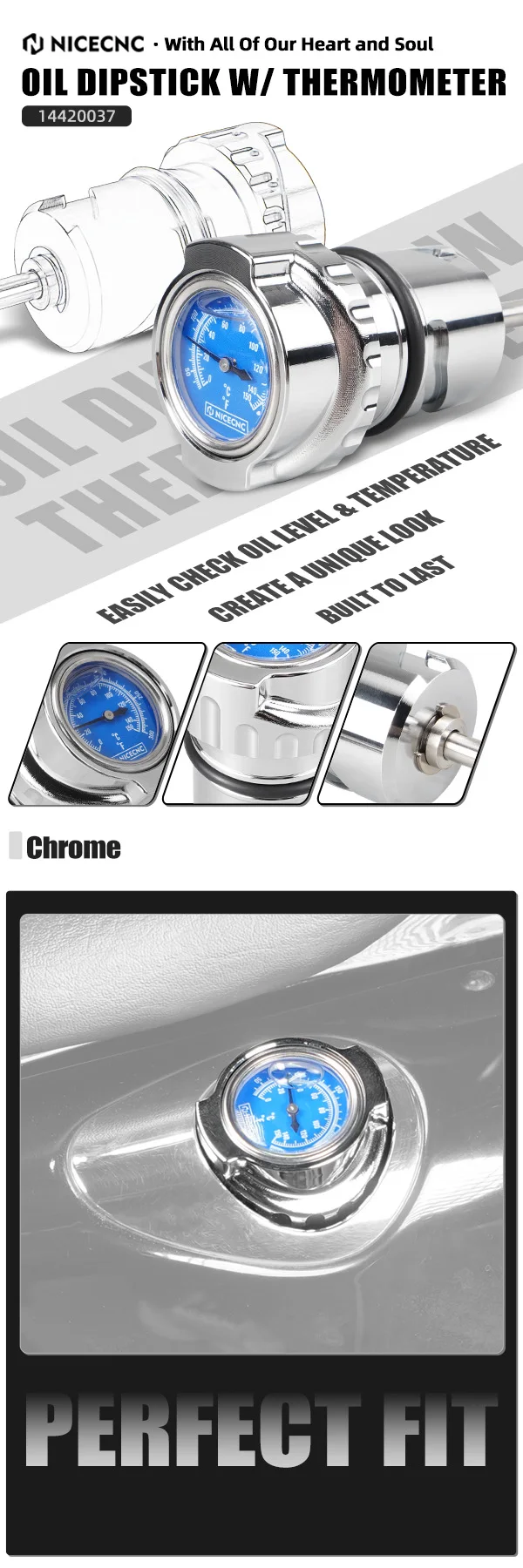 Für Harley Sportster 883 /1200 Iron 883 /1200 NICECNC Ölstandsanzeige mit Thermometer für Harley Forty-Eight Seventy-Two SuperLow XL – Detail 7