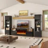Fireplace TV Cabinet with 36 Inch Electric Fireplace, LED Lights Entertainment Center, 2-story TV Console Bracket 2
