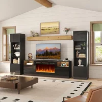 Fireplace TV Cabinet with 36 Inch Electric Fireplace, LED Lights Entertainment Center, 2-story TV Console Bracket 2
