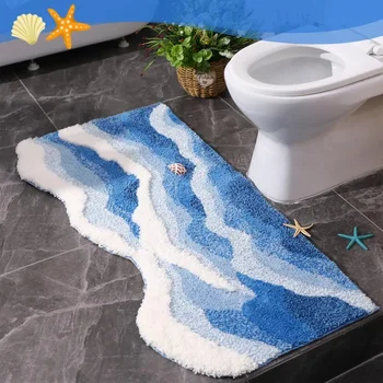 Aesthetic Wave Tufted Ocean Blue Anti-Slip Rug 1