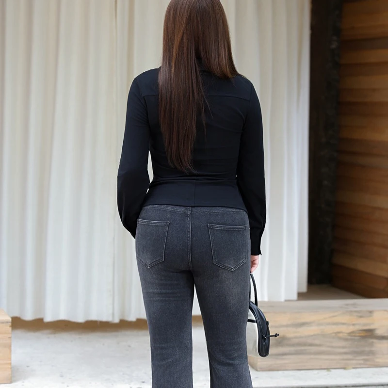 Plus Size Women's Blouses Premium Slim Long Sleeved Half Placket Knitted Shirts Fake Two Pieces Hot Girl Autumn 9317