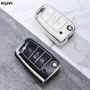 3 4 Buttons Car Key Case Cover Fob For VW Volkswagen Golf 7 MK7 Tiguan MK2 For SEAT Ateca Leon FR 2 Ibiza For Skoda Octavia A7