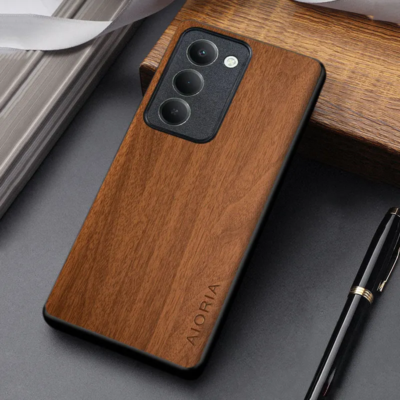Elegant Wooden Pattern PU Leather Phone Case - Unique and Lightweight Design