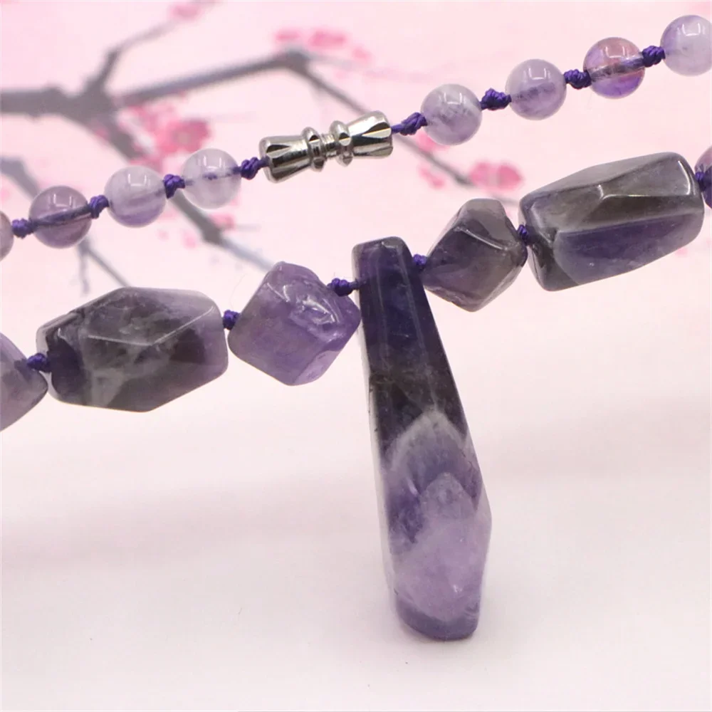 Amethyst Pendant Necklace for Women Gift Natural Stong Handmade Textile Perfect Temperament Jewelry Gathering and Leisure 48cm