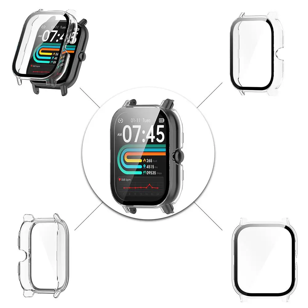 Tempered Glass+Cover For Nerunsa P66D PC Bumper Screen Protector Case Scratch-resistant Watch Protective Case I0E3