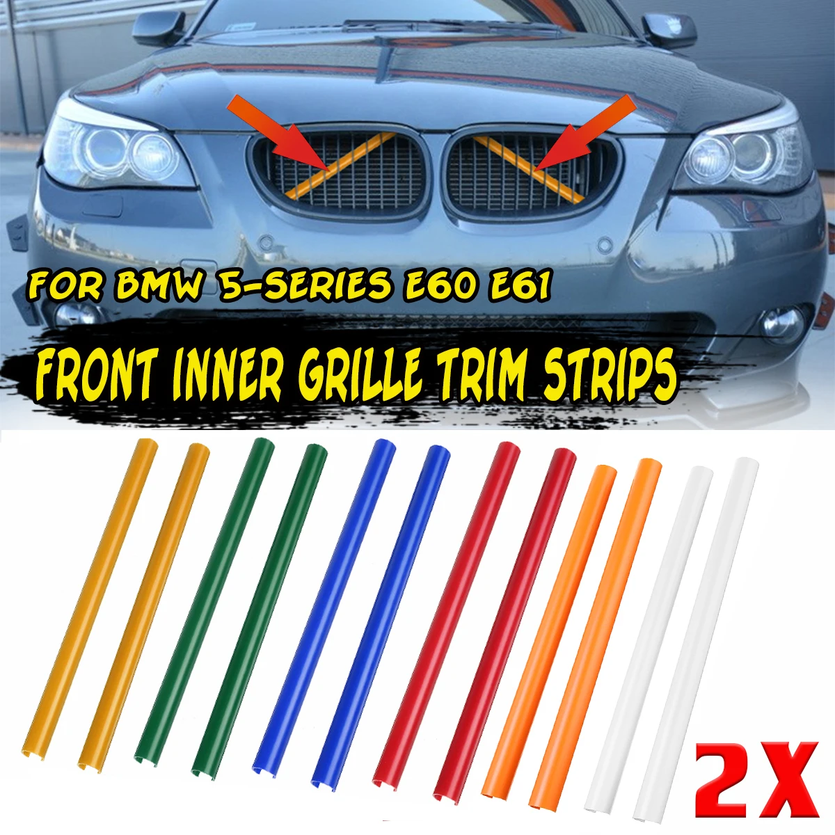 

2PCS Front Grille Trim Strips For BMW 5-Series E60 E61 Sport Style Strip Cover Frame Car Decorations Stickers